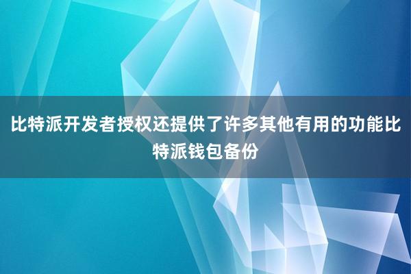 比特派开发者授权还提供了许多其他有用的功能比特派钱包备份